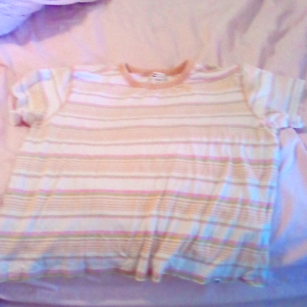 Orange, pink, and green striped BillaBong shirt